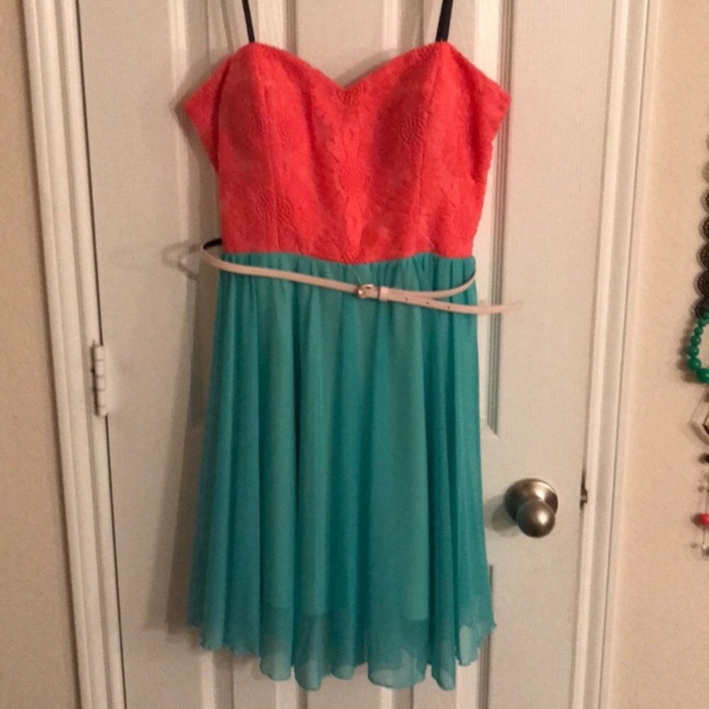 Strapless coral and mint dress size 11